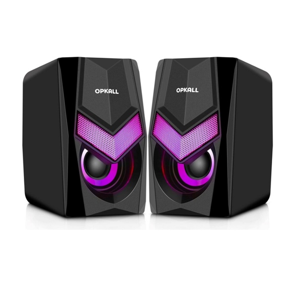 OPKALL Mini Colorful LED Light Computer Speaker, USB, 3.5mm Cable - Picture 1 of 8